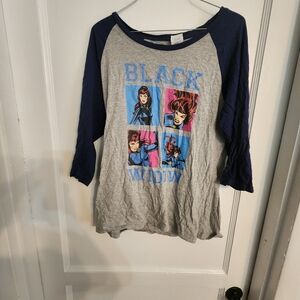 Womens Black Widow Raglan Shirt - Gray and Blue